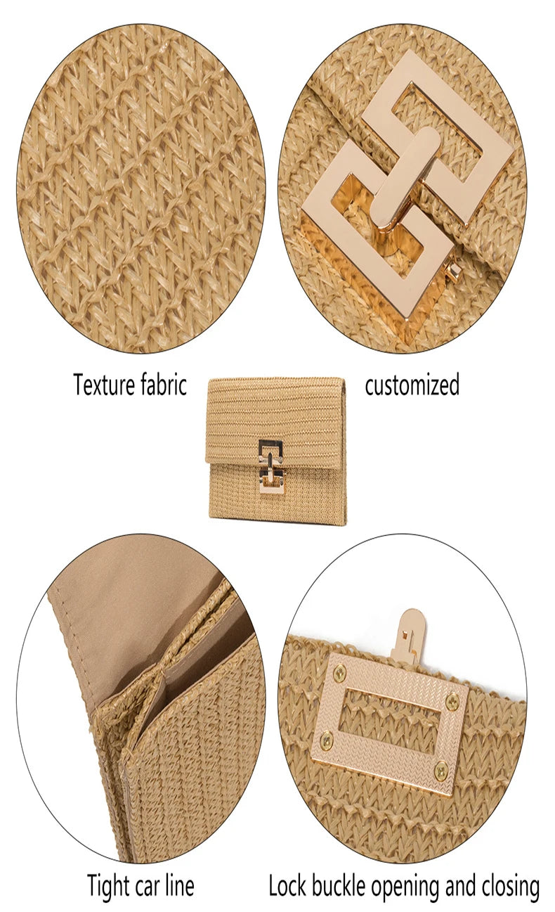 Bolso Clutch de Paja para Mujer – Estilo Boho de Verano para Playa, Viajes y Eventos