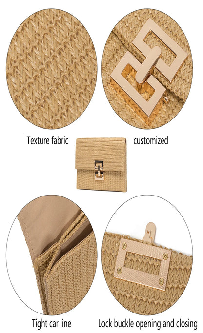 Bolso Clutch de Paja para Mujer – Estilo Boho de Verano para Playa, Viajes y Eventos