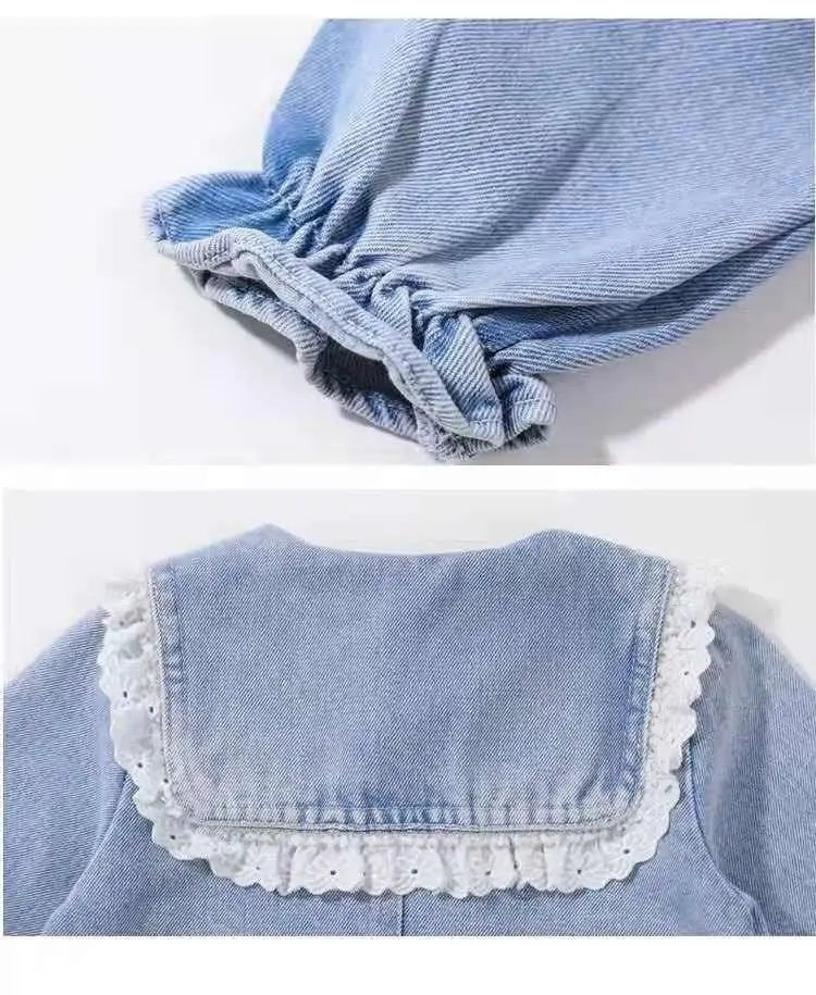 Vestido Infantil de Mezclilla para Niña – Estilo Princesa con Bordado y Lazo