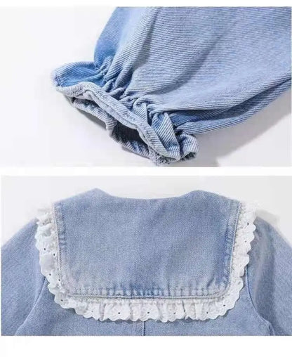 Vestido Infantil de Mezclilla para Niña – Estilo Princesa con Bordado y Lazo