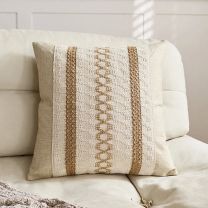 🌾 Funda de Cojín Boho de Algodón y Lino con Flecos – Elegancia Artesanal para tu Espacio