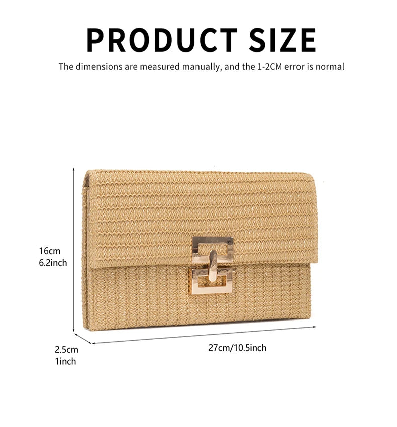 Bolso Clutch de Paja para Mujer – Estilo Boho de Verano para Playa, Viajes y Eventos