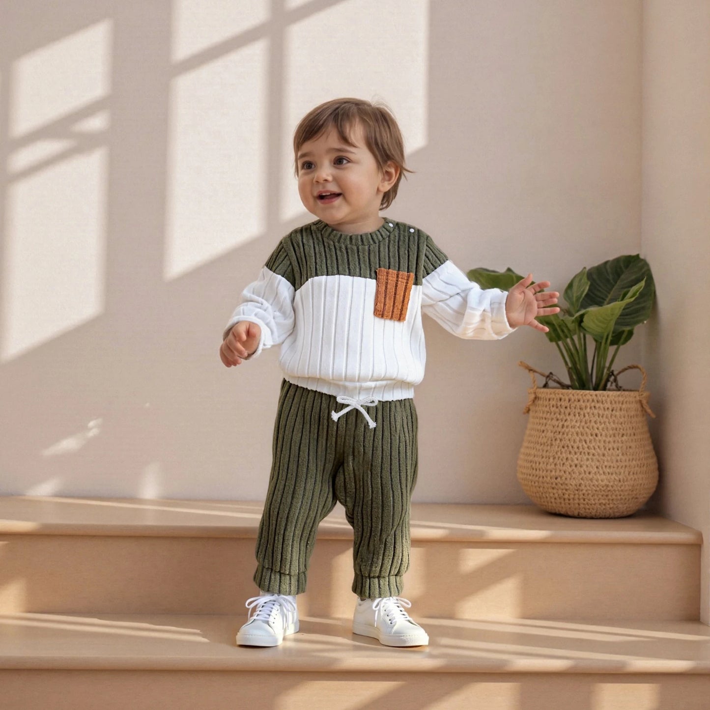 ⭐ Conjunto de Invierno para Bebé y Niño Pequeño – Sudadera de Manga Larga + Pantalón Liso (2 Piezas)