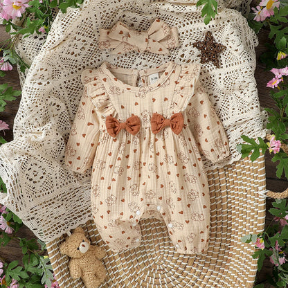 🌸 Enterito para Bebé Niña con Estampado Floral y Moño + Diadema🌸
