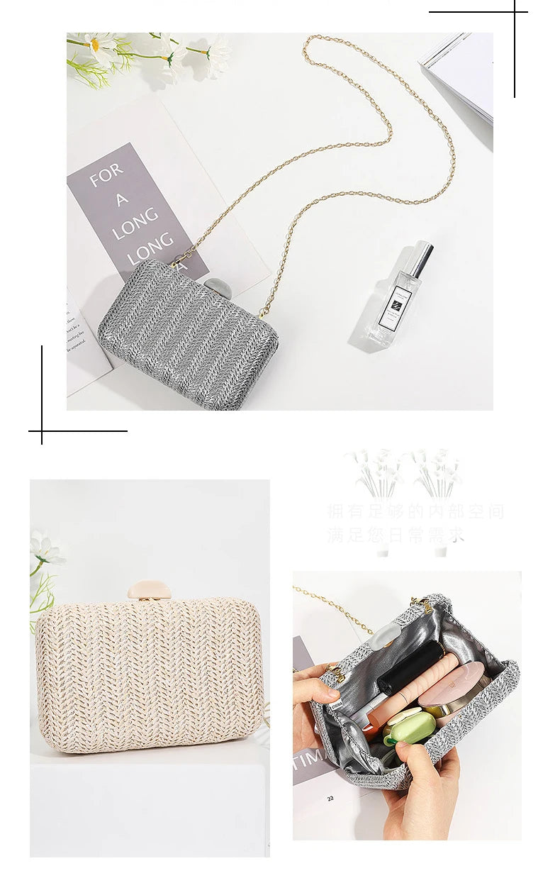 Bolso Clutch de Paja Elegante para Mujer