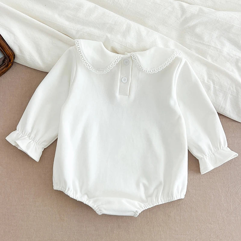 🌸 Enterito de Bebé Niña con Cuello Bordado – Algodón Suave para Todo el Año 🌸
