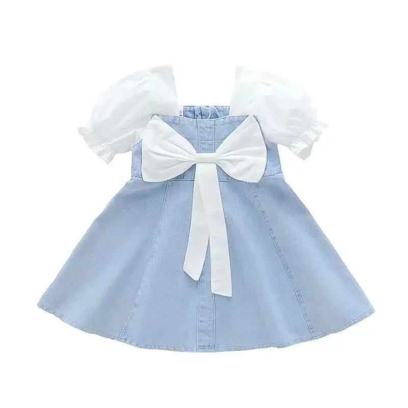 Vestido Infantil de Mezclilla para Niña – Estilo Princesa con Bordado y Lazo