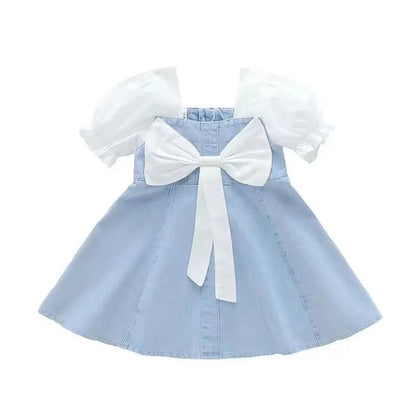 Vestido Infantil de Mezclilla para Niña – Estilo Princesa con Bordado y Lazo