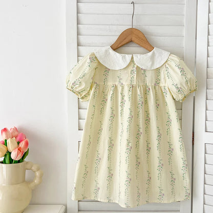 Vestido Floral Morado para Niñas – Cuello Bordado y Diseño Estilo Boutique (1–6 Años)