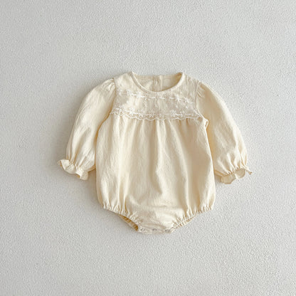 Enterizo para Bebé Niña con Cuello de Encaje – Mono de Algodón de Manga Larga para Primavera y Otoño
