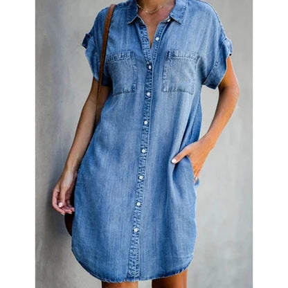 Vestido Camisero Denim de Verano – Diseño Casual, Suelto y Elegante