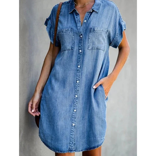 Vestido Camisero Denim de Verano – Diseño Casual, Suelto y Elegante