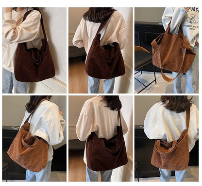 Bolso Tote de Gamuza Vintage para Mujer – Gran Capacidad y Estilo Moderno