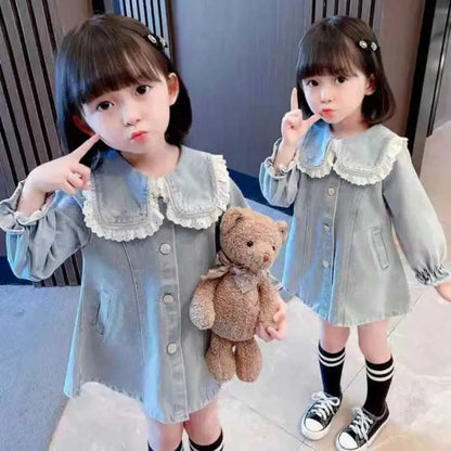 Vestido Infantil de Mezclilla para Niña – Estilo Princesa con Bordado y Lazo