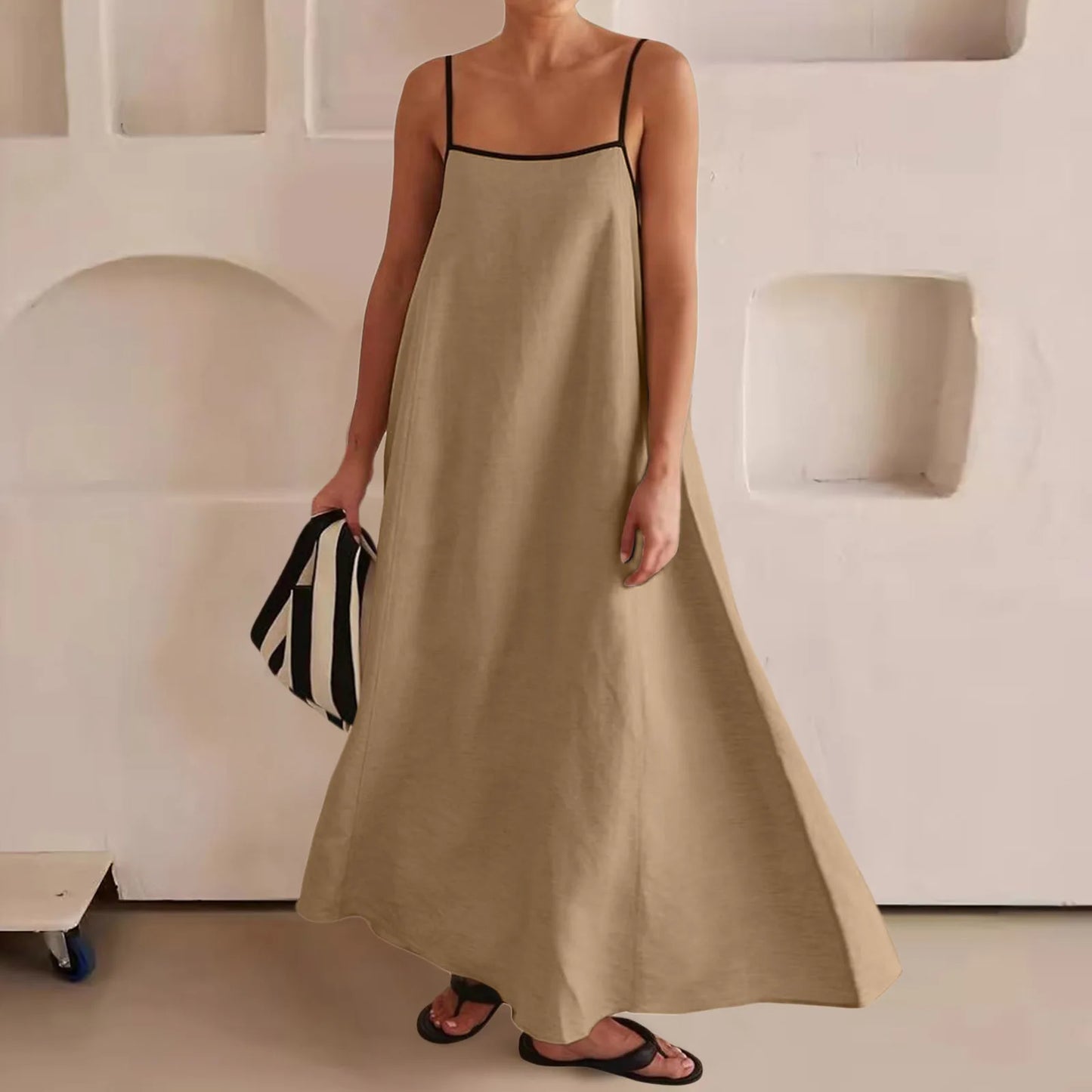 Vestido Largo de Tirantes para Mujer – Vestido Suelto de Verano en Algodón con Estilo Casual y Elegante