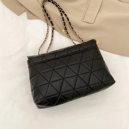 Bolso de Hombro con Solapa Bordada y Cadena – Estilo Casual a Cuadros para Uso Diario