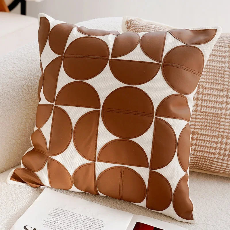 Funda Decorativa de Almohadón Estilo Lujo Ligero – Diseño Patchwork y Jacquard en Tonos Marrones(30x50/45x45CM)