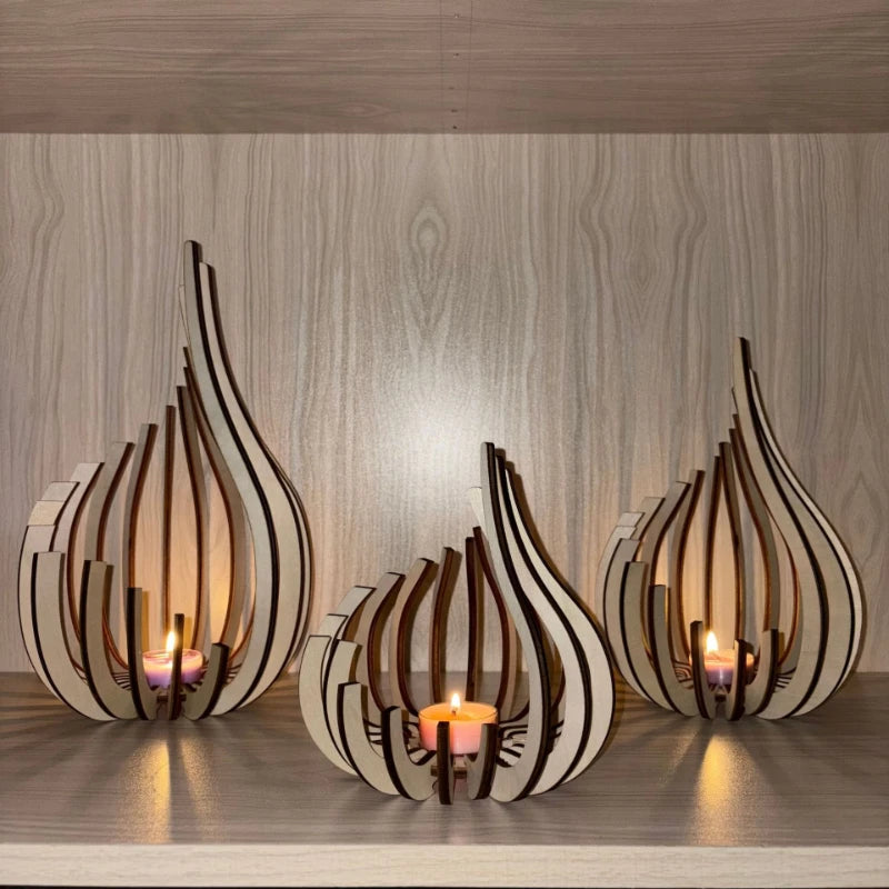 Portavelas Decorativo de MDF con Diseño de Llama – Ornamento Artístico para un Ambiente Cálido