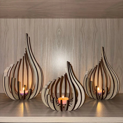 Portavelas Decorativo de MDF con Diseño de Llama – Ornamento Artístico para un Ambiente Cálido