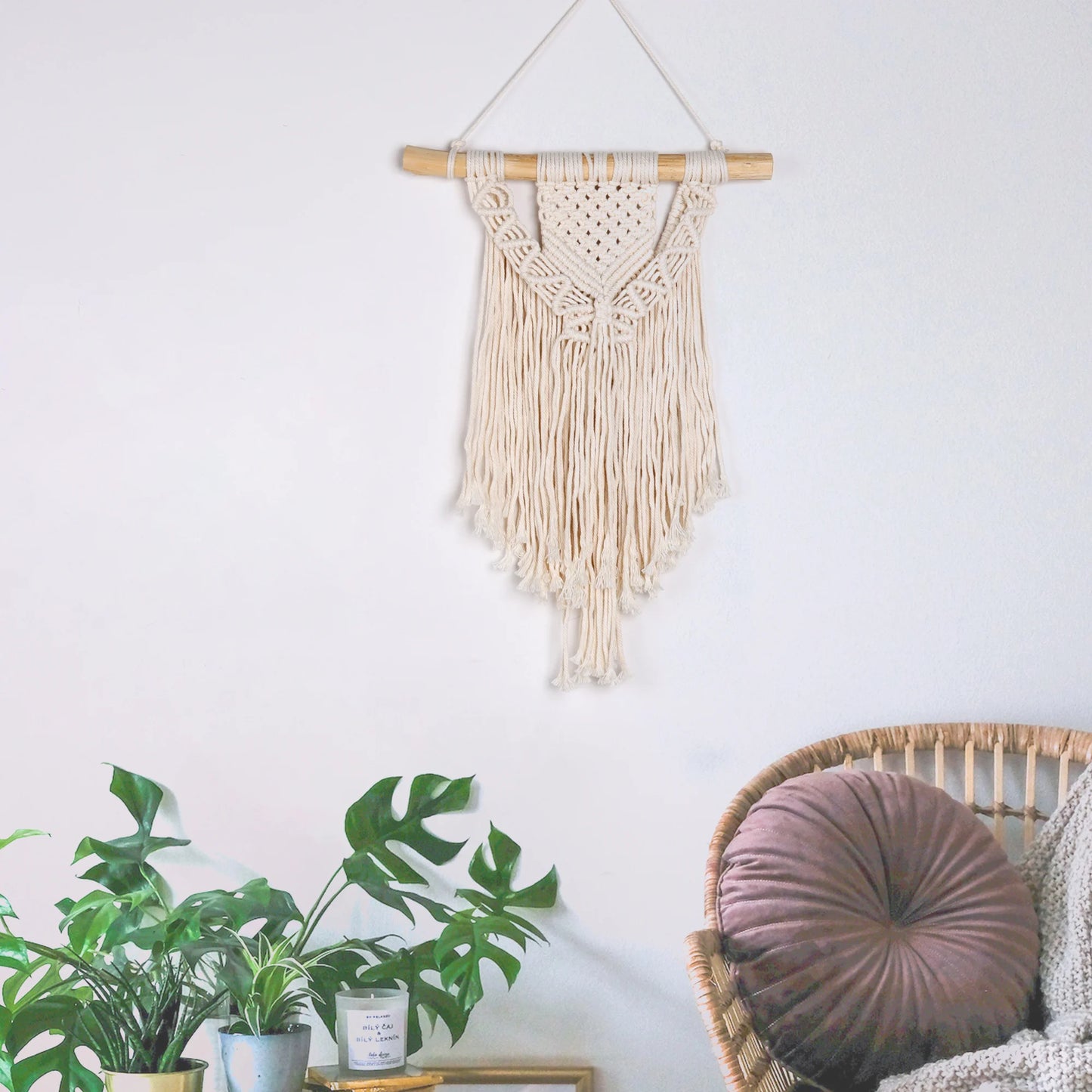 Tapiz de Macramé Tejido a Mano – Decoración Bohemia Geométrica para Pared
