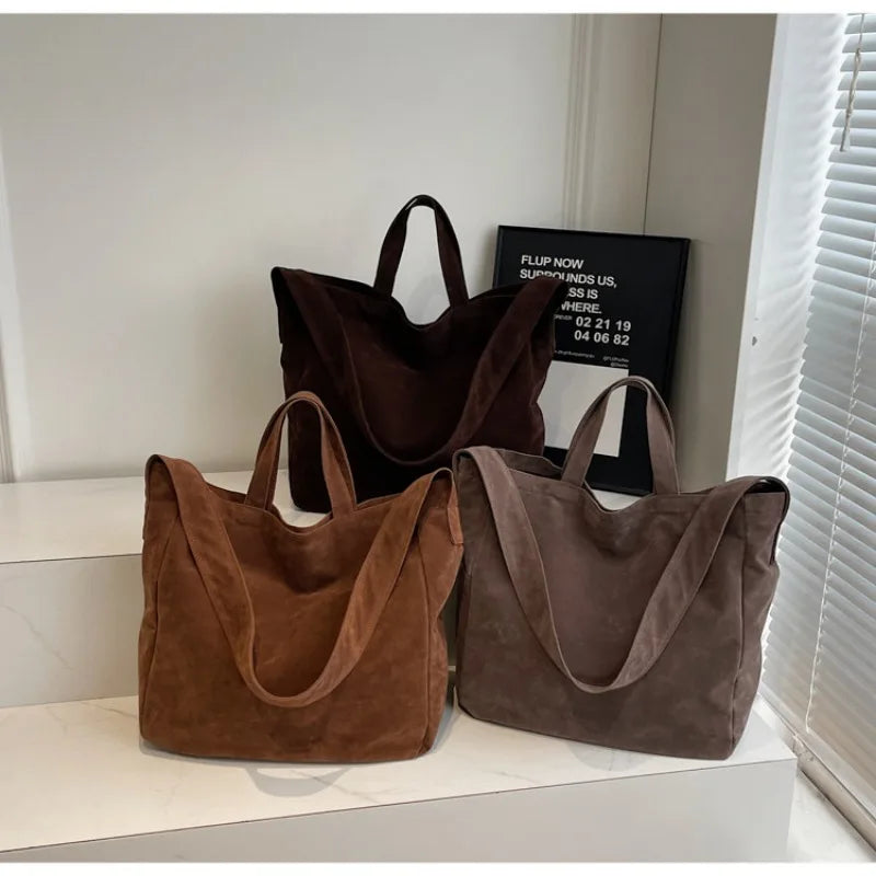 Bolso Tote de Gamuza Vintage para Mujer – Gran Capacidad y Estilo Moderno