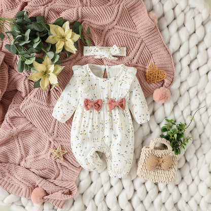 🌸 Enterito para Bebé Niña con Estampado Floral y Moño + Diadema🌸
