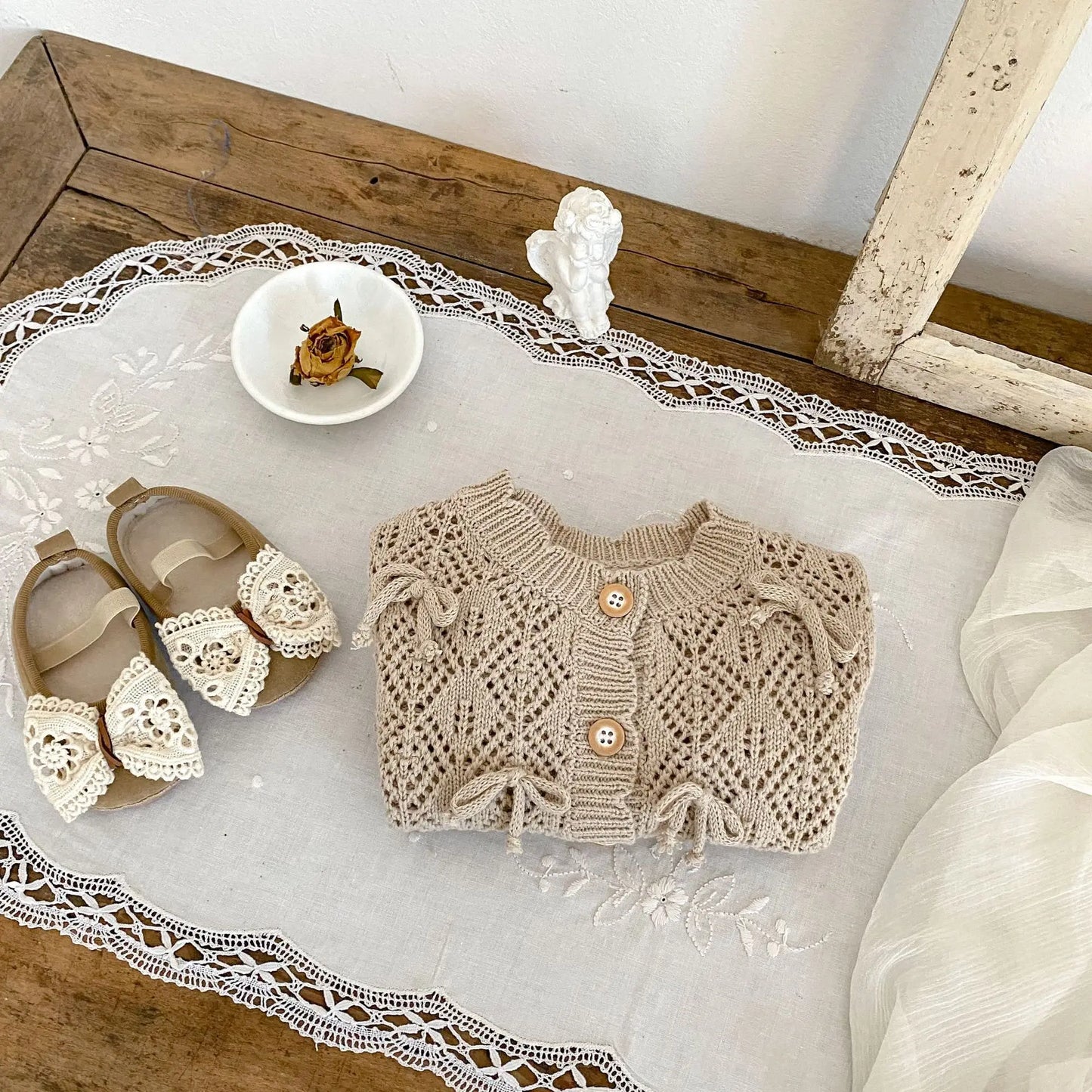 Cárdigan Tejido Infantil para Bebé – Chaqueta Calada con Lazo para Primavera y Otoño