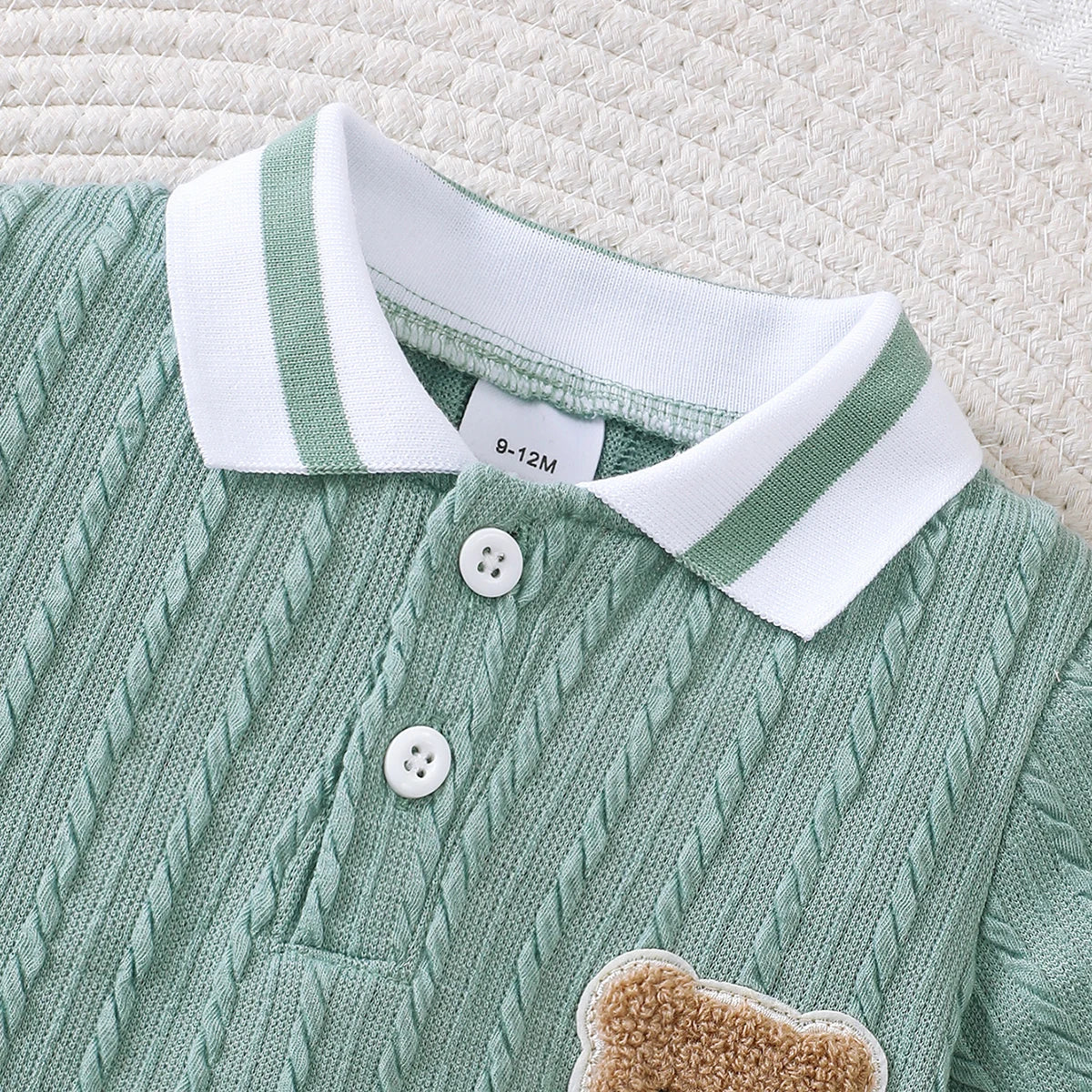 🐻 Mameluco de Verano para Bebé Niño – Diseño Little Bear con Cuello Clásico