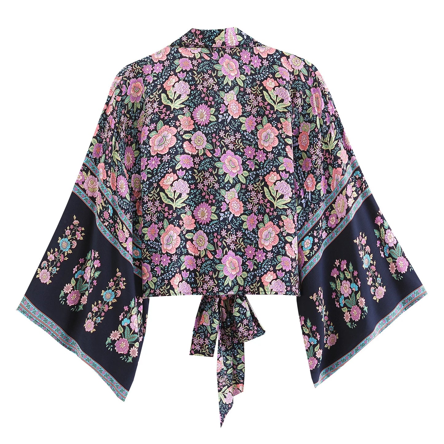 Top Kimono Corto Floral para Mujer – Estilo Bohemio de Playa con Escote en V