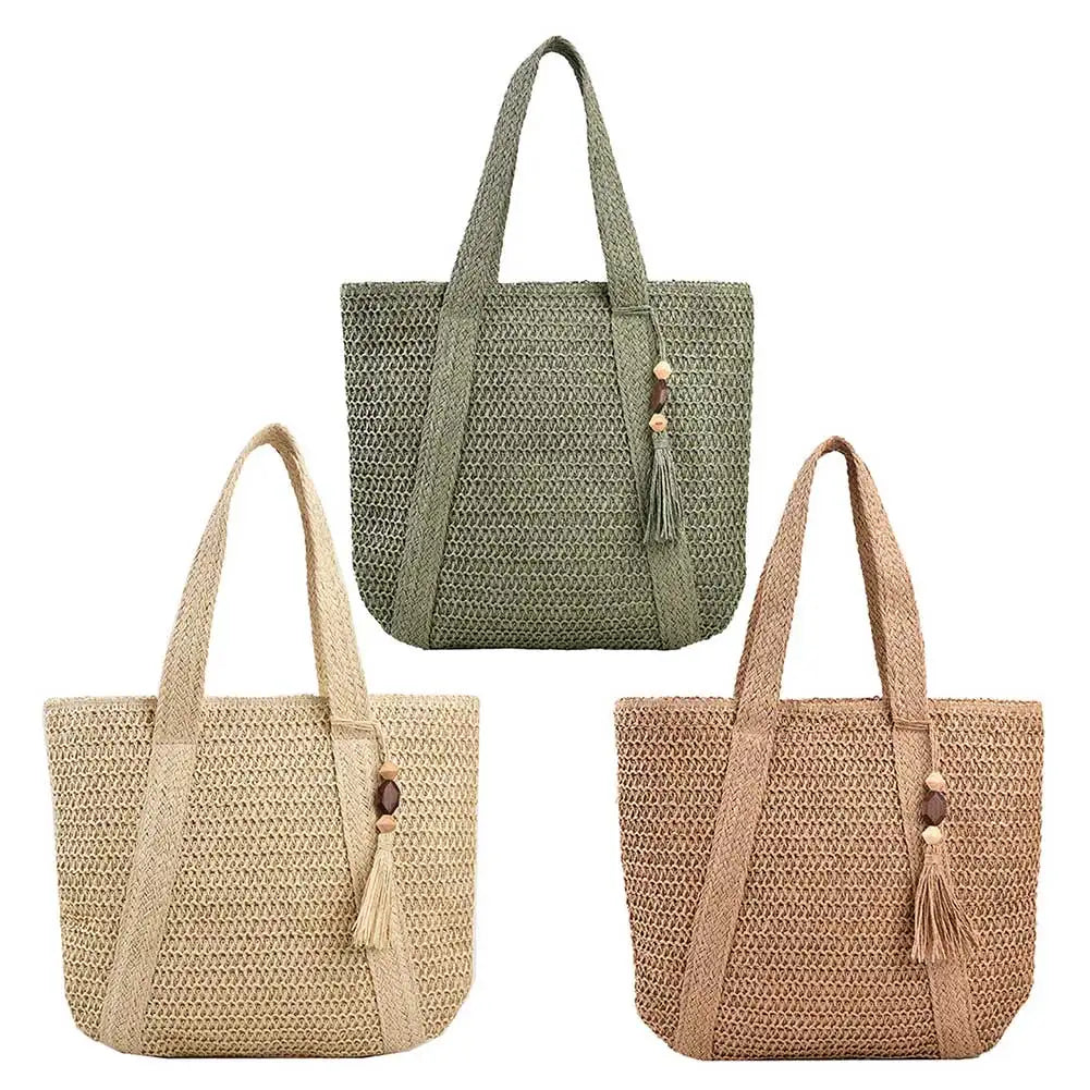 Bolso Tote Tejido de Verano para Mujer – Gran Capacidad con Borla Decorativa