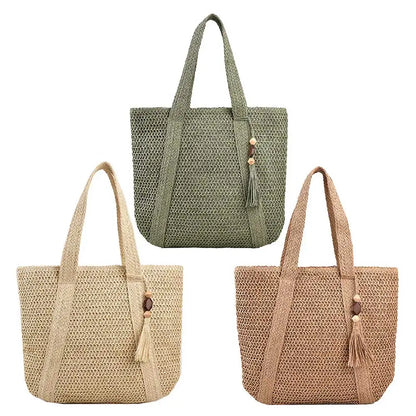 Bolso Tote Tejido de Verano para Mujer – Gran Capacidad con Borla Decorativa