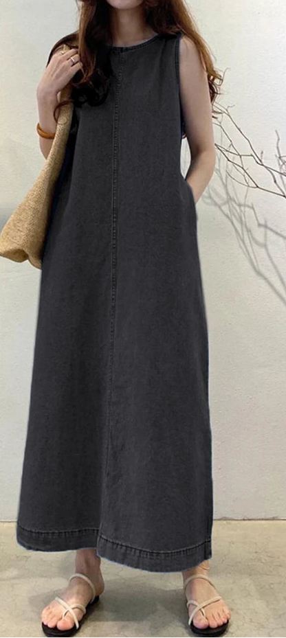 Vestido Largo de Algodón sin Mangas para Mujer – Estilo Casual de Verano Corte A