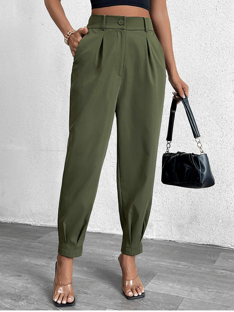 Pantalón Mujer NewAsia de Cintura Alta con Bolsillos – Estilo Urbano y Elegancia Casual