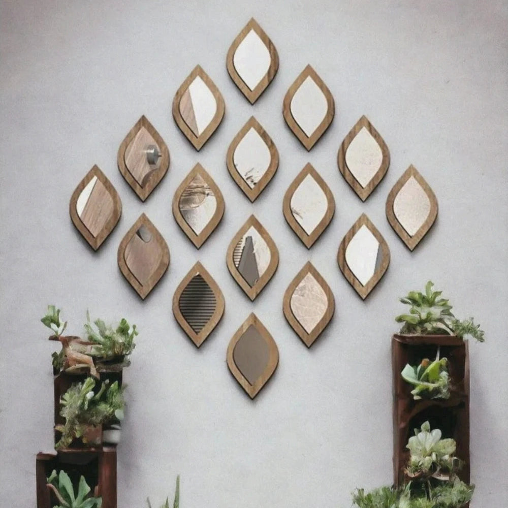 Set de 4 Espejos Decorativos Boho en Forma de Gota