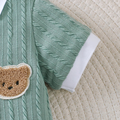 🐻 Mameluco de Verano para Bebé Niño – Diseño Little Bear con Cuello Clásico