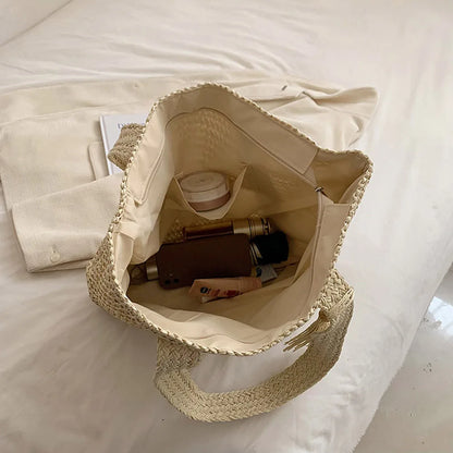 Bolso Tote Tejido de Verano para Mujer – Gran Capacidad con Borla Decorativa