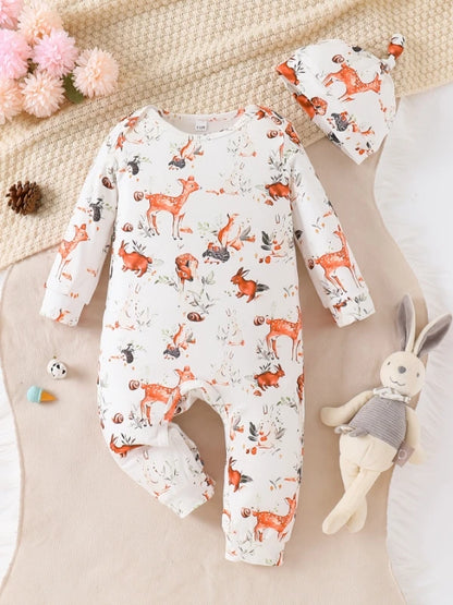 Mameluco "Bosque Encantado": Ropa de Bebé Unisex con Gorrito a Juego - Ideal para Sesión de Fotos