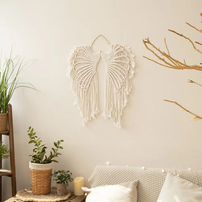 Colgante de Pared Alas de Ángel en Macramé – Decoración Boho Hecha a Mano