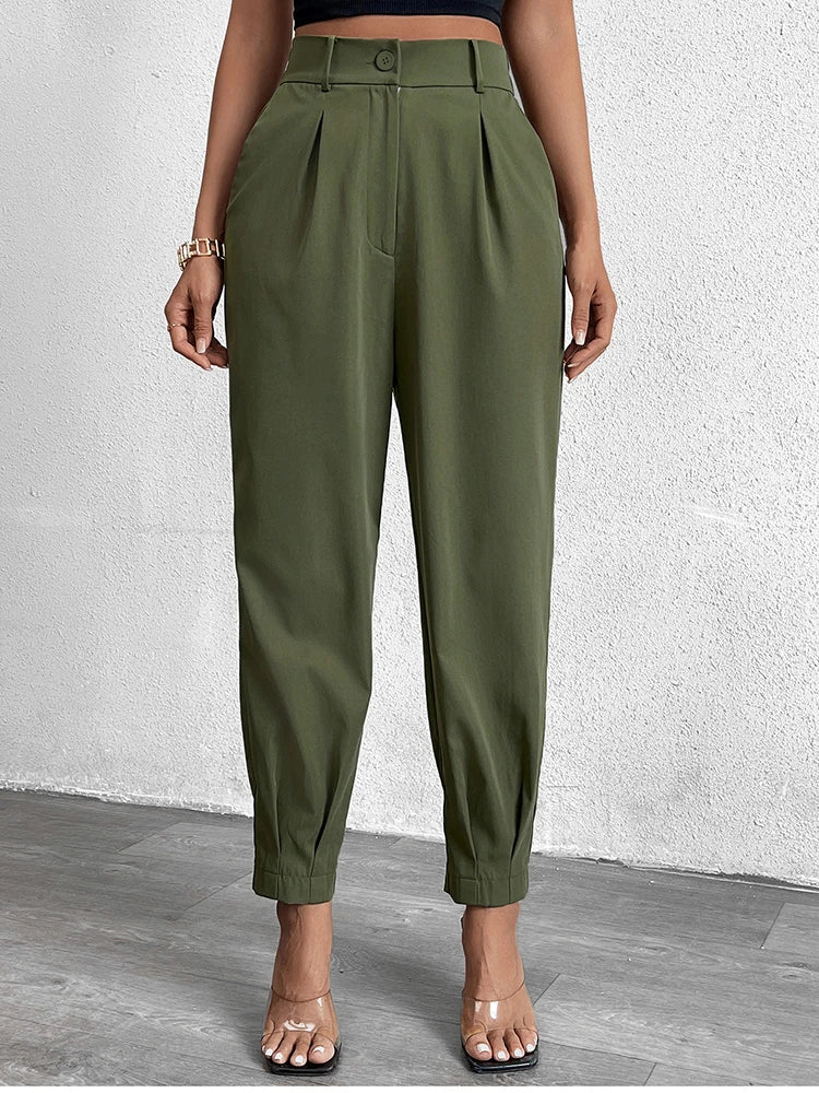 Pantalón Mujer NewAsia de Cintura Alta con Bolsillos – Estilo Urbano y Elegancia Casual