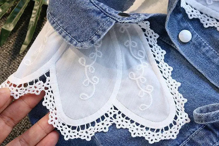 Vestido Infantil de Mezclilla para Niña – Estilo Princesa con Bordado y Lazo