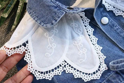 Vestido Infantil de Mezclilla para Niña – Estilo Princesa con Bordado y Lazo