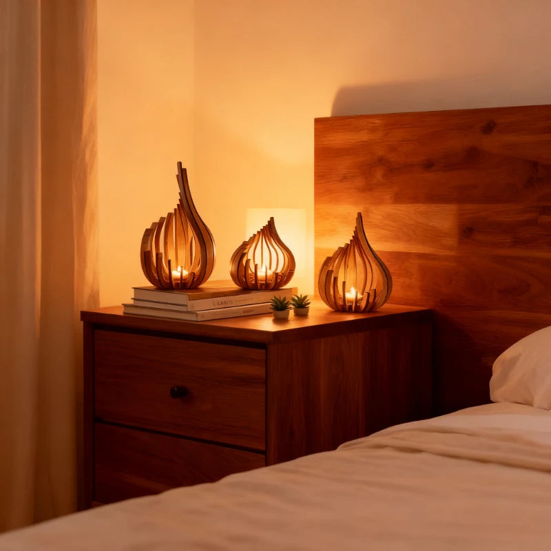 Portavelas Decorativo de MDF con Diseño de Llama – Ornamento Artístico para un Ambiente Cálido