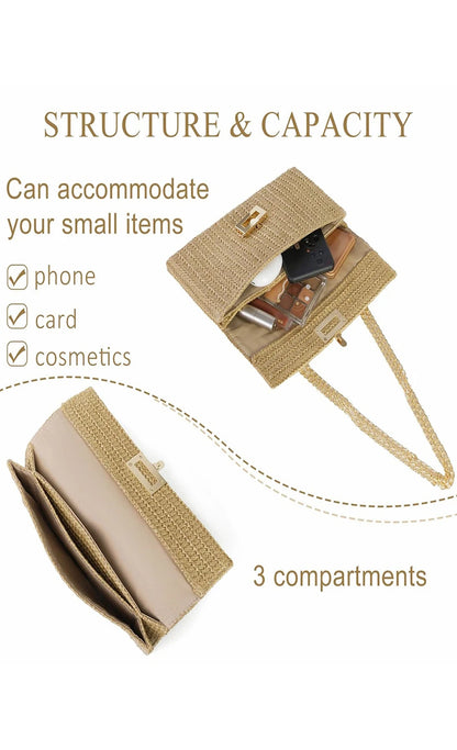 Bolso Clutch de Paja para Mujer – Estilo Boho de Verano para Playa, Viajes y Eventos