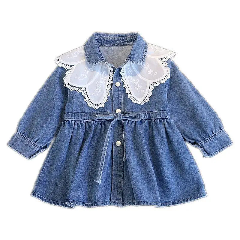 Vestido Infantil de Mezclilla para Niña – Estilo Princesa con Bordado y Lazo