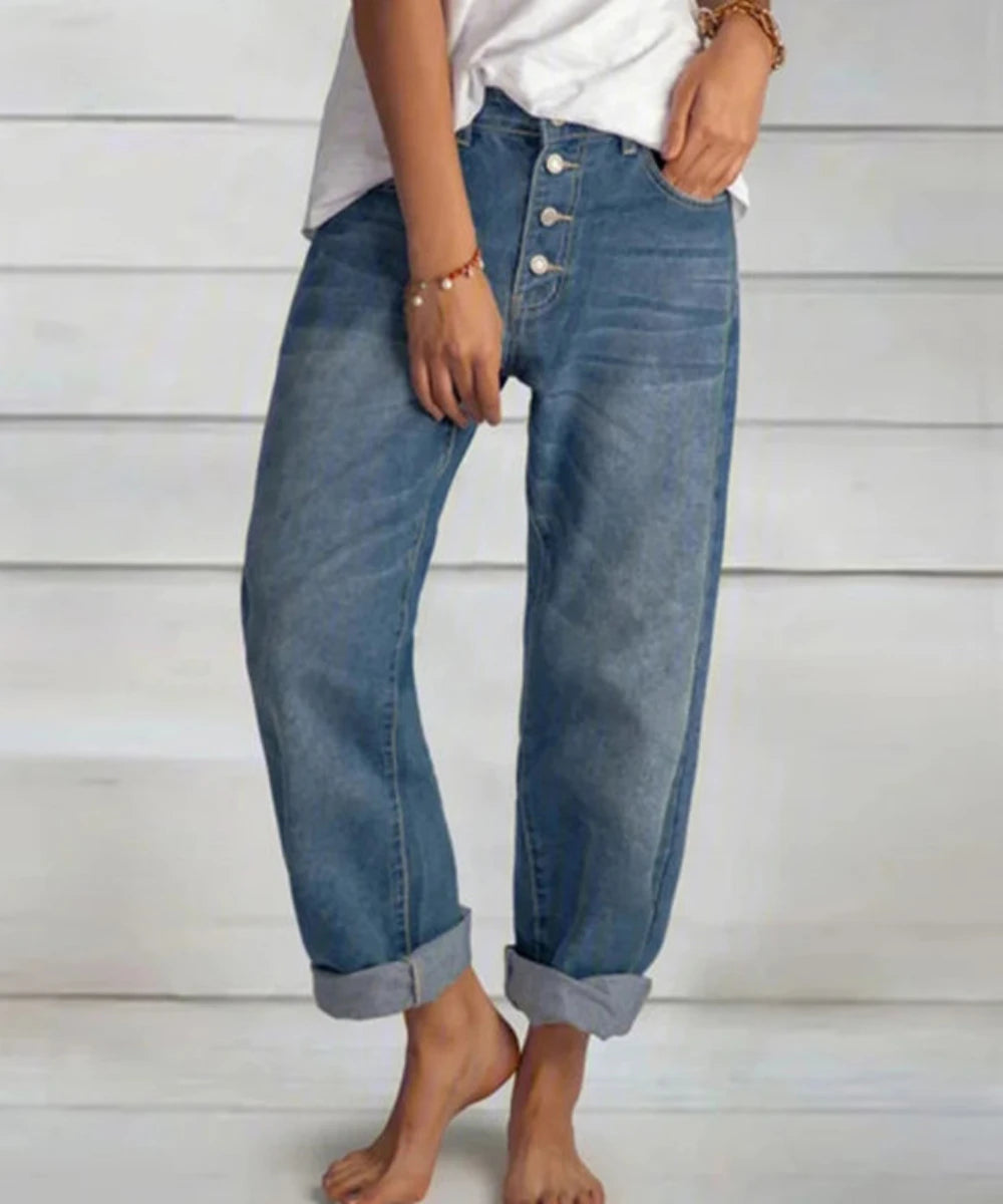 Jeans Rectos de Tiro Alto para Mujer - Estilo "Distressed" y Corte Relajado (Ankle-Length)