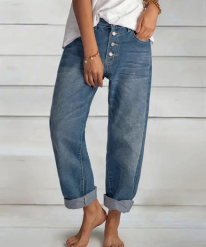 Jeans Rectos de Tiro Alto para Mujer - Estilo "Distressed" y Corte Relajado (Ankle-Length)