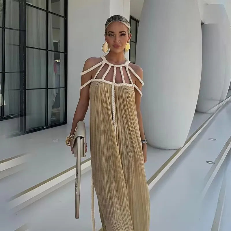 Vestido Bohemio Largo Verde para Mujer – Vestido de Verano Elegante con Aberturas Laterales y Espalda Descubierta