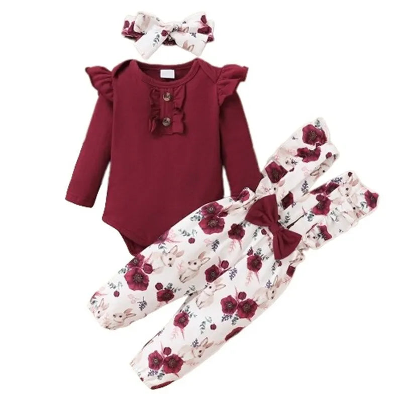 🌸 Conjunto para Bebé Niña de 3 Piezas con Flores – Dulce y Elegante 🌸