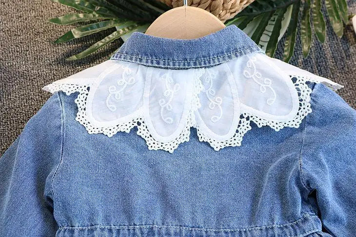 Vestido Infantil de Mezclilla para Niña – Estilo Princesa con Bordado y Lazo