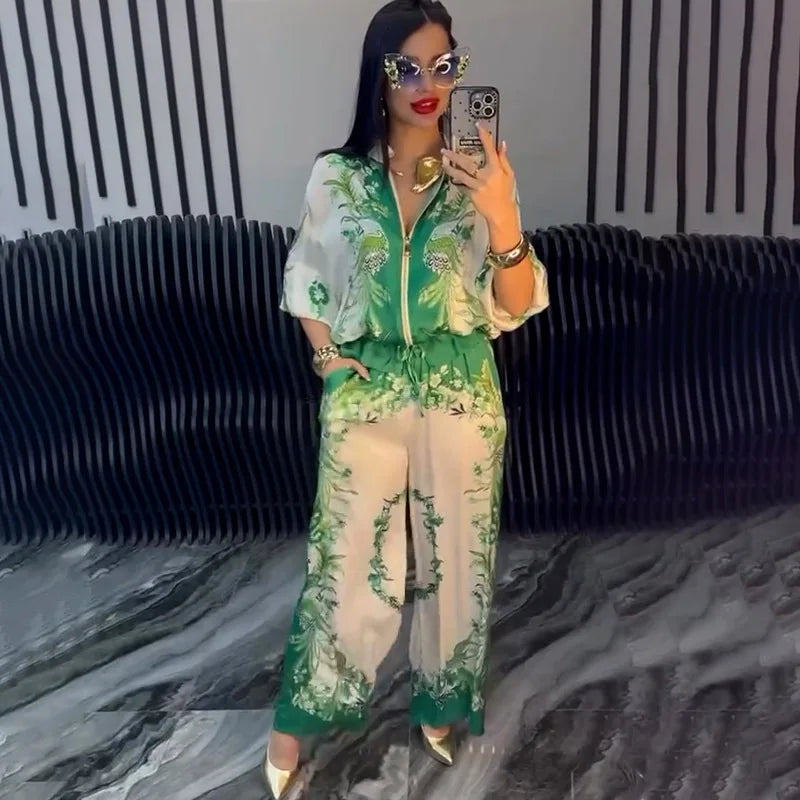Conjunto Femenino de Verano 2 Piezas – Estilo Elegante y Casual con Estampado